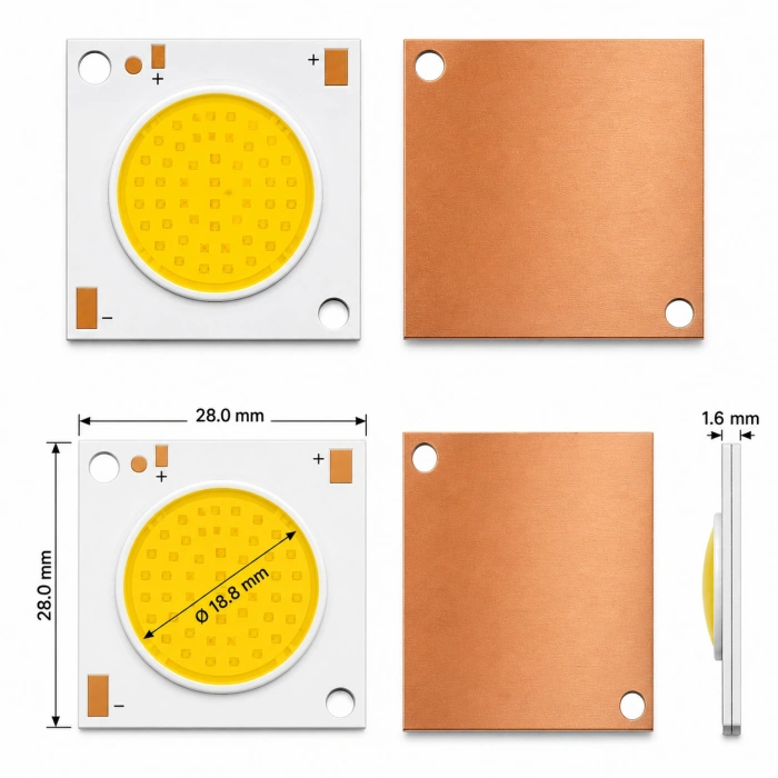 C2828-020 COB LED 20W 5700K 31V 0.6A Ra70 – SemiLEDs Çipli, Bakır Tabanlı