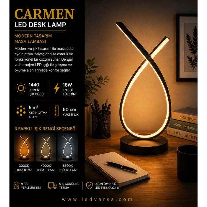 CARMEN LED Desk Lamp | 18W 1440LM Modern Masa Tasarım Masa Lambası