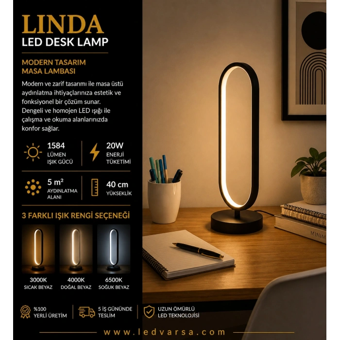 LINDA LED Desk Lamp | 20W 1584LM Modern Masa Tasarım Masa Lambası