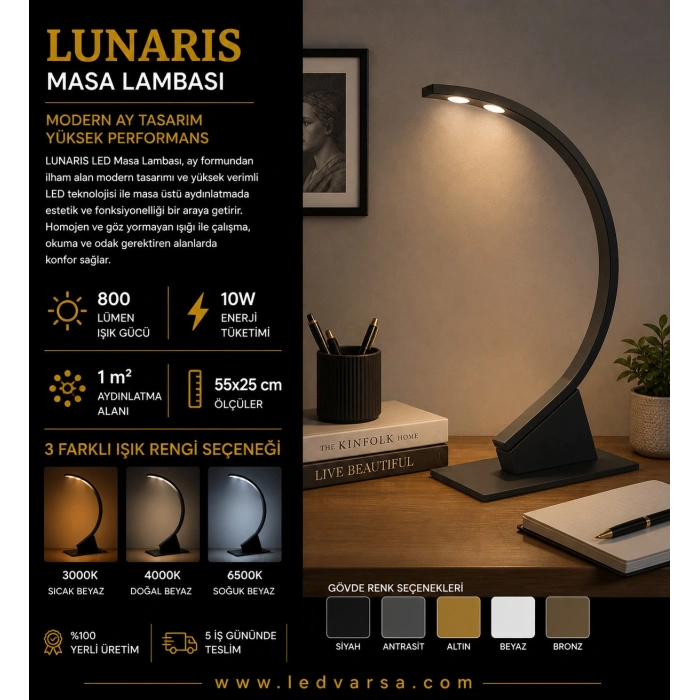 LUNARIS Masa Lambası | 10W 800 LM Modern Ay Tasarım Masa Lambası
