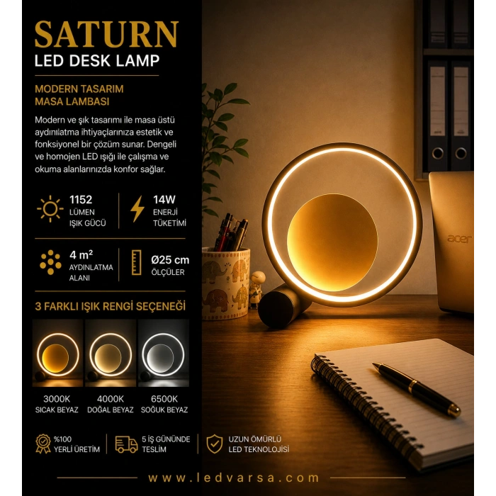 SATURN LED Desk Lamp | 14W 1152LM Modern Masa Tasarım Masa Lambası