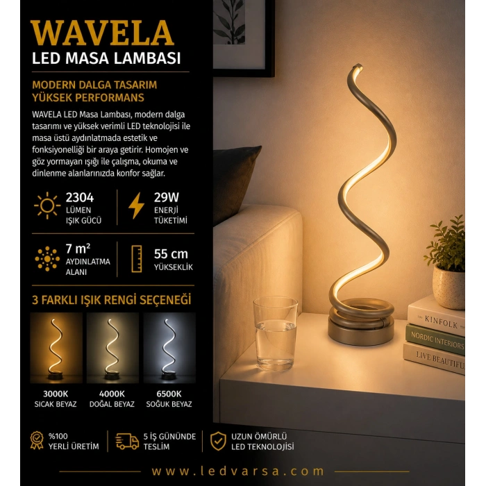 WAVELA LED Masa Lambası | 29W 2304LM Modern Dalga Tasarım Masa Lambası