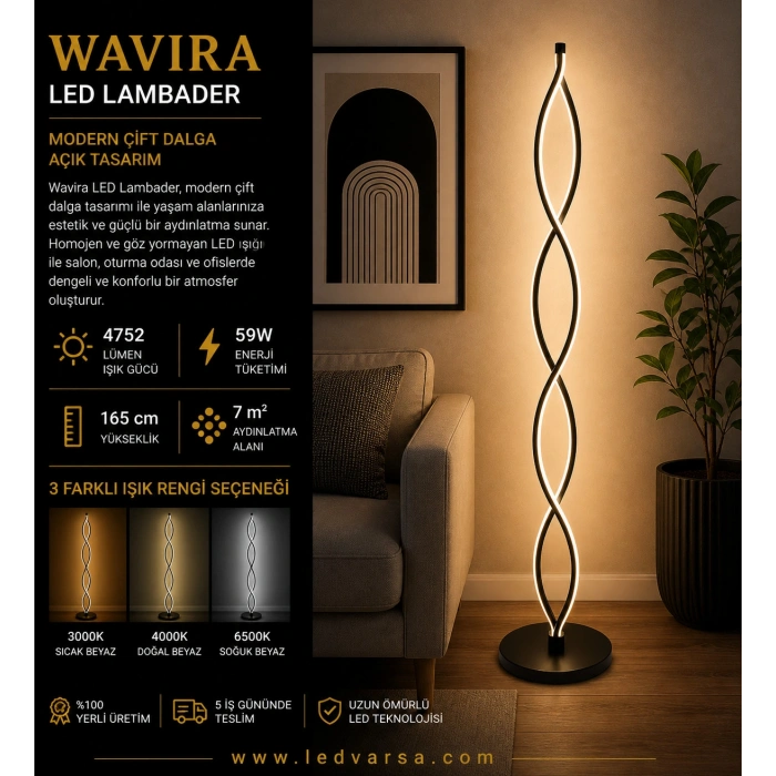 Wavira LED Lambader | 59W 4752LM Modern Çift Dalga Açık Tasarım