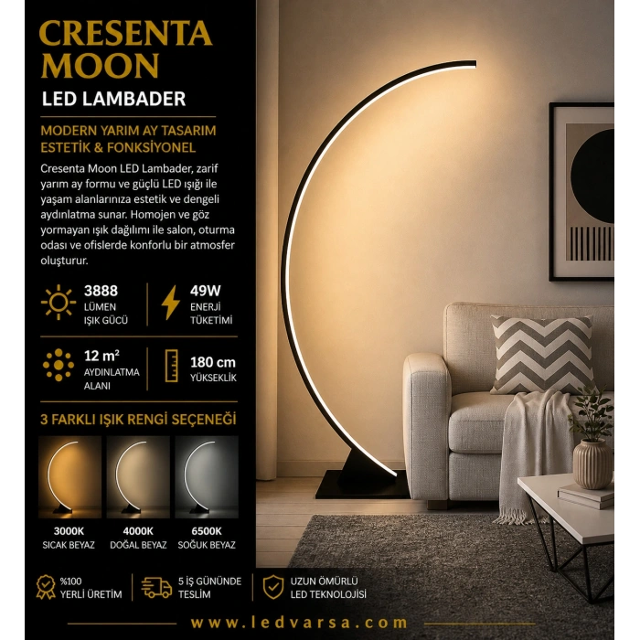 Crescenta Moon LED Lambader | 49W 3888LM Modern Yarım Ay Tasarım