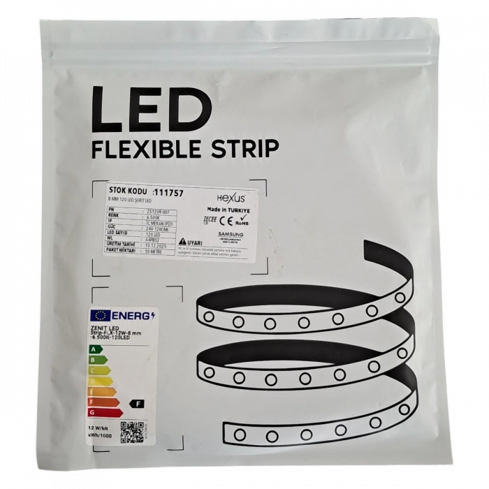 Eko Seri Samsung 2835 24V 120 LED/m Ekonomik PCB İç Mekan IP20 Şerit LED 10m Rulo