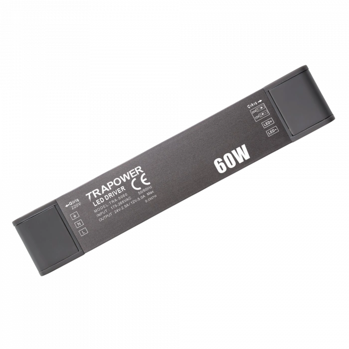 60 Watt TRA5060 Ultra Slim Çift Çıkış 12V-24V Sabit Voltaj LED Sürücü