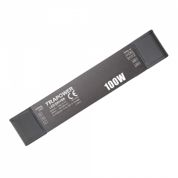 100 Watt TRA5100 Ultra Slim Çift Çıkış 12V-24V Sabit Voltaj LED Sürücü