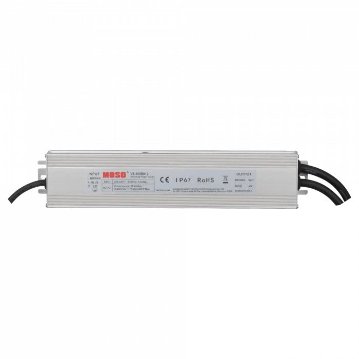 MOSO V8-400B012 350W LED Driver | IP67 12V 29.2A Sabit Voltaj Dış Mekan Metal Kasa SMPS Güç Kaynağı