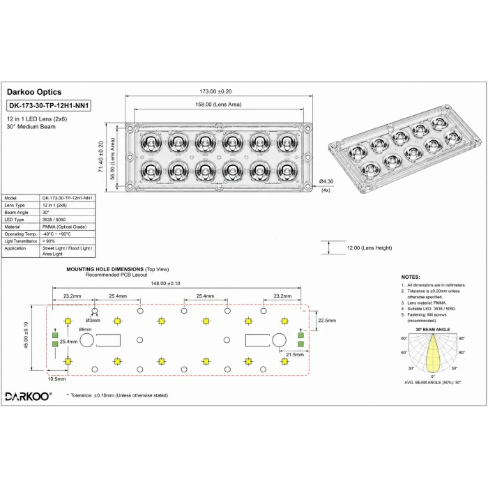 Darkoo DK-173-30-TP-12H1-NN1 12’li 30° Profesyonel Lineer LED Lens