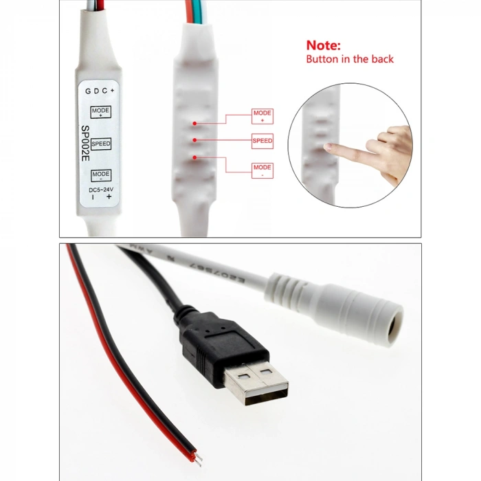 SP102E Mini SPI Pixel LED Kontrol Cihazı | 76 Hazır Efekt | Tak-Çalıştır | Adreslenebilir Pixel LED Denetleyici