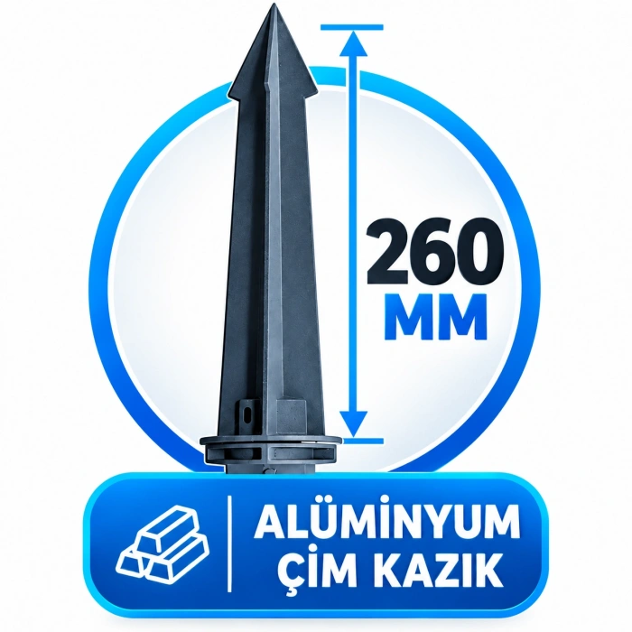 LM GLOX PRO Uyumlu Alüminyum Çim Kazık | 160 mm – 260 mm Zemin Montaj Kazığı
