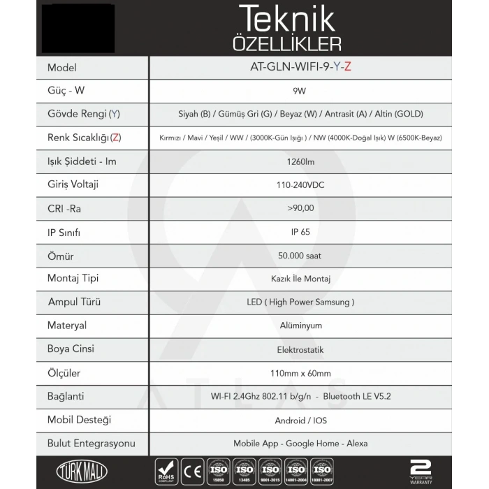 9W IP65 Smart WiFi & Bluetooth LED Bahçe Peyzaj Spotu | 110-220V AC | LM GLOX 9 SMART PRO