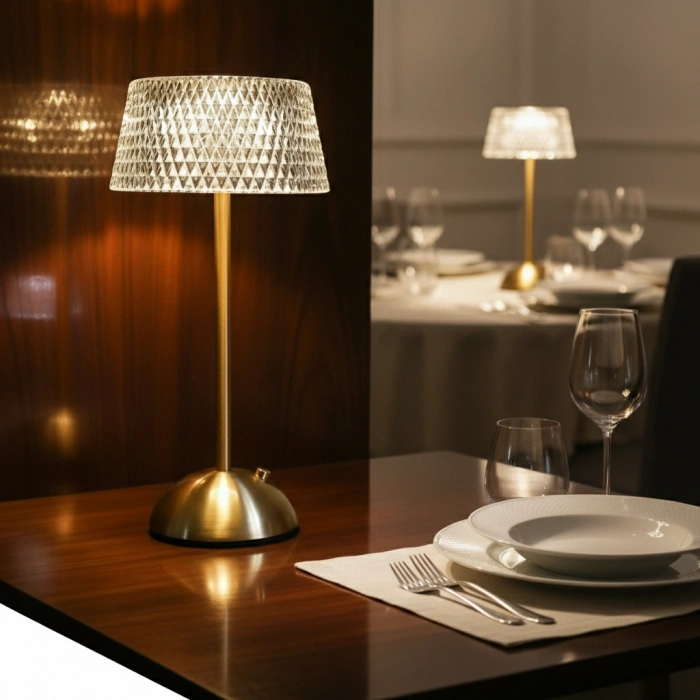 Dekoratif Kristal Şarjlı Gold Led Abajur, Yılbaşı Masa Lambası, Dokunmatik 3 Renk Modu