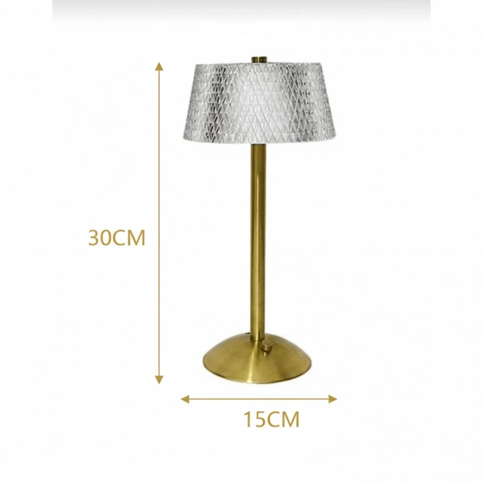 Dekoratif Kristal Şarjlı Gold Led Abajur, Yılbaşı Masa Lambası, Dokunmatik 3 Renk Modu