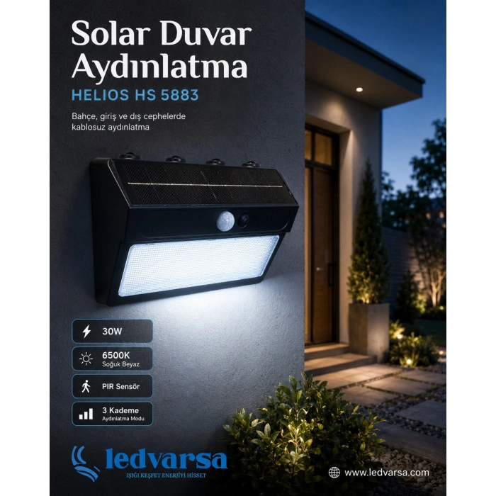 HELIOS HS 5883 30W Solar Duvar Aydınlatma | Sensörlü | 6500K