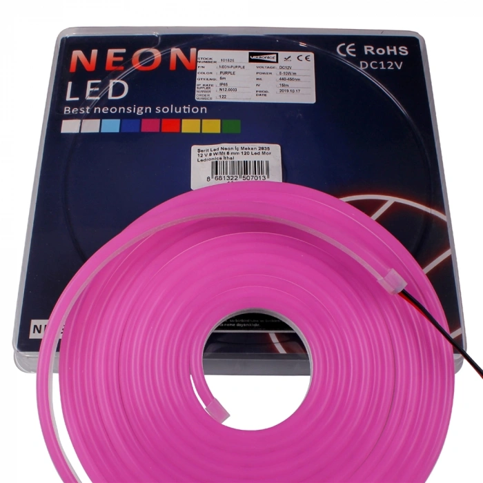 HEXUS Premium 12V Mor Neon Flex LED | 120 LED/m | 6×12 mm | 9W/m | IP33 | 50 Metre