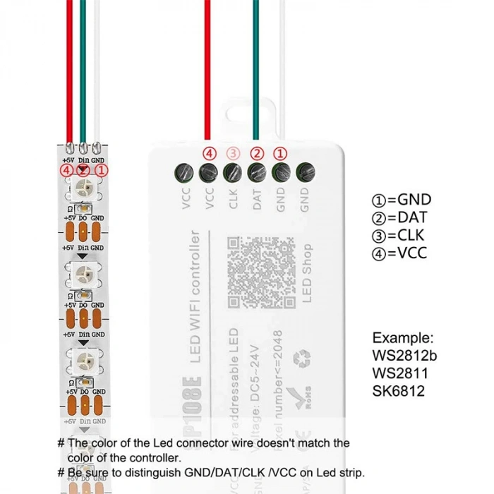 SP108E WiFi Pixel LED Kontrol Cihazı 5-24V DC | 2048 Pixel | WiFi APP Kontrol | SPI Pixel LED Controller