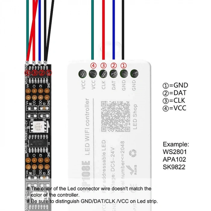 SP108E WiFi Pixel LED Kontrol Cihazı 5-24V DC | 2048 Pixel | WiFi APP Kontrol | SPI Pixel LED Controller