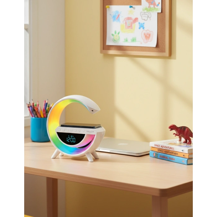Çok Fonksiyonlu Akıllı Masa Lambası: Gökkuşağı RGB, Bluetooth Hoparlör, Kablosuz Şarj ve Saat