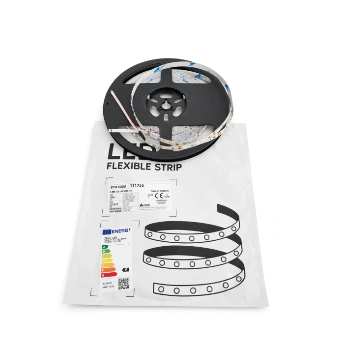 Premium Samsung 2835 8mm PCB 35/35µm 24V 120 LED/m İç Mekan IP20 Şerit LED 10m Rulo