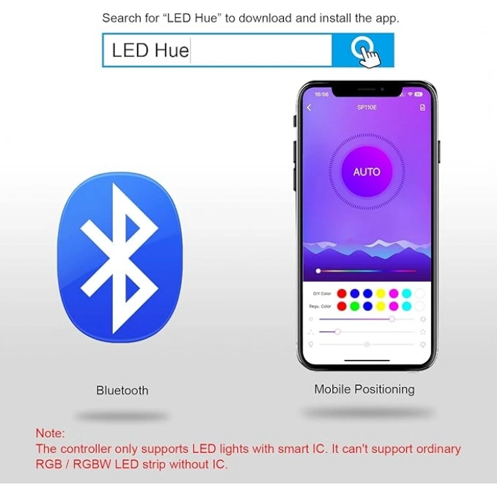 SP110E Bluetooth Pixel LED Kontrol Cihazı 5-24V DC | 1024 Pixel | RGB / RGBW | SPI Pixel LED Controller