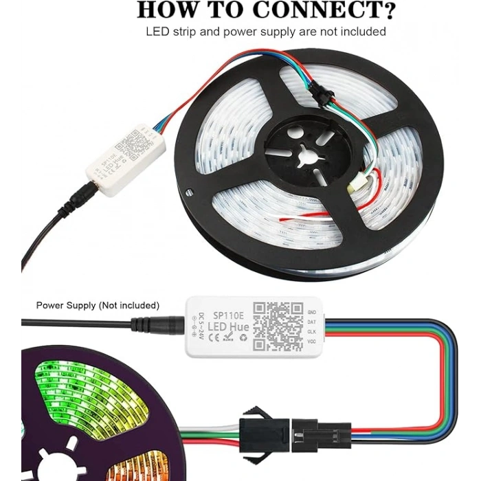 SP110E Bluetooth Pixel LED Kontrol Cihazı 5-24V DC | 1024 Pixel | RGB / RGBW | SPI Pixel LED Controller