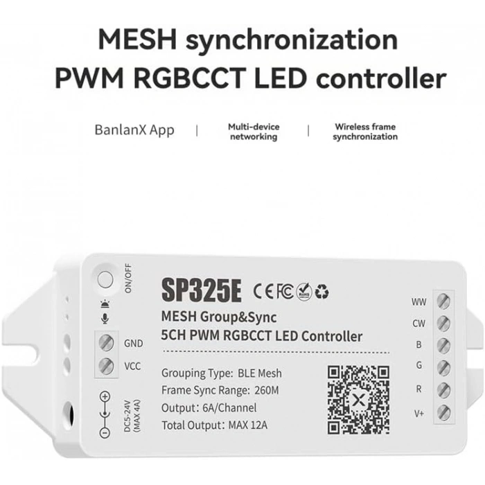 SP325E BLE Mesh RGBCCT PWM LED Kontrol Cihazı Bluetooth Mesh Teknolojisi ile Akıllı, Güçlü ve Profesyonel LED Kontrolü
