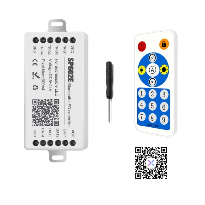 SP602E Bluetooth Pixel LED Kontrol Cihazı 5-24V DC | 2048 Pixel | Mobil Uygulama | Müzik Senkronizasyonu