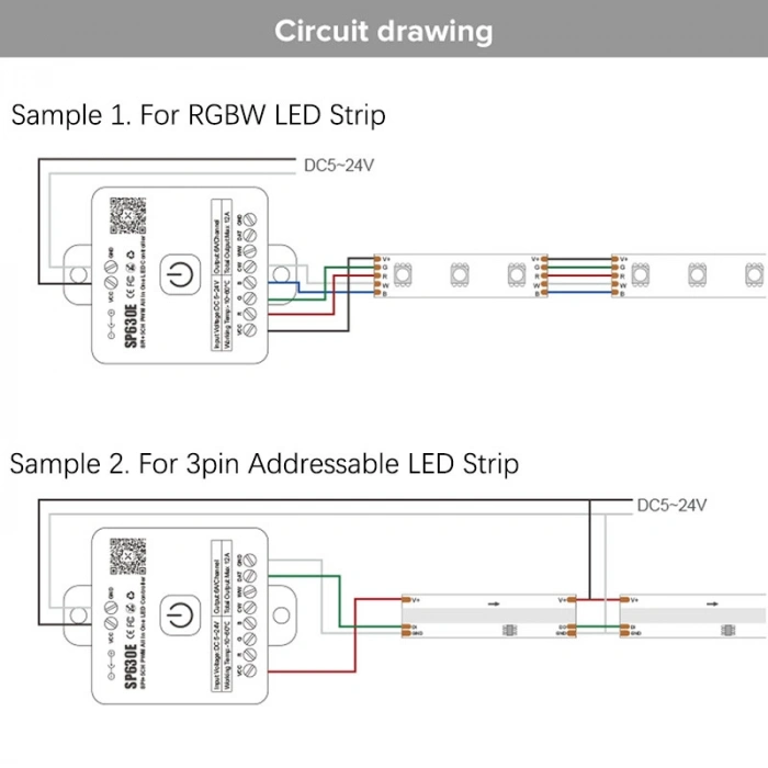 SP630E Bluetooth SPI & PWM Akıllı LED Kontrol Cihazı 5-24V DC | SPI + 5CH PWM | RGB / RGBW / RGBCCT / CCT | Müzik Senkronizasyonu