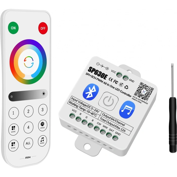 SP630E Bluetooth SPI & PWM Akıllı LED Kontrol Cihazı 5-24V DC | SPI + 5CH PWM | RGB / RGBW / RGBCCT / CCT | Müzik Senkronizasyonu