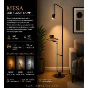 Mesa LED Floor Lamp | 5W 400LM Modern Spot Işık + Mini Sehpa