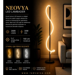 Neovya LED Lambader | 34W 2688LM Modern Dalgalı Neon Tasarım