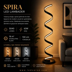 Spira LED Lambader | 63W 5040LM Modern Yukarı Kıvrılan Tasarım