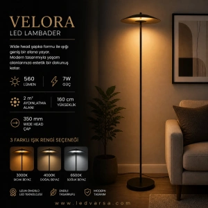 Velora LED Lambader | 7W 560LM Wide Head Şapka Form Modern Tasarım 16