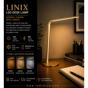 LINIX LED Desk Lamp | 9W 720LM Modern L Tasarım Masa Lambası