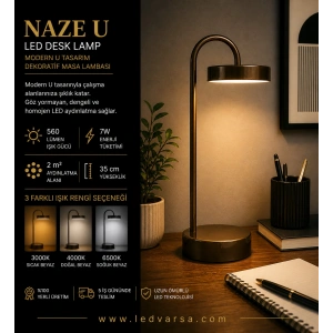 NAZE U LED Desk Lamp | 7W 560LM Modern U Tasarım Dekoratif Masa Lambası