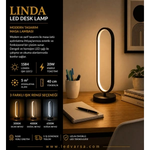 LINDA LED Desk Lamp | 20W 1584LM Modern Masa Tasarım Masa Lambası