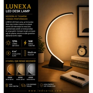 LUNEXA LED Desk Lamp | 16W 1296LM Modern Ay Tasarım Masa Lambası