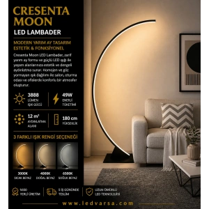 Crescenta Moon LED Lambader | 49W 3888LM Modern Yarım Ay Tasarım