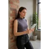 Kadın Antrasit Gri Kolsuz Balıkçı Yaka Basic Bluz