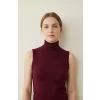 Kadın Bordo Kolsuz Balıkçı Yaka Basic Bluz
