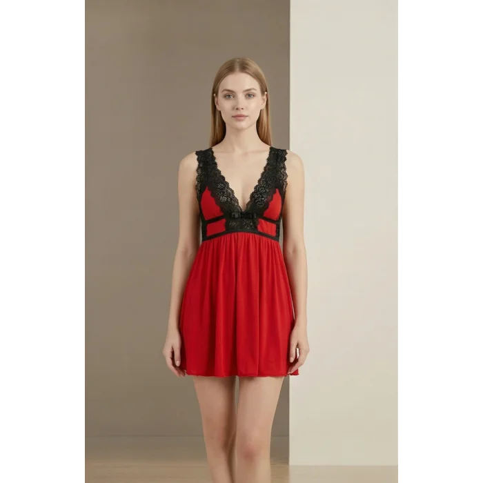 Kadın Kırmızı Dantelli Sırtı Açık Gecelik – Modern ve Şık Tasarım
