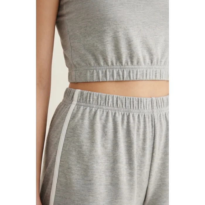 Kadın Gri Askılı Crop Top ve Şortlu Gecelik Takım