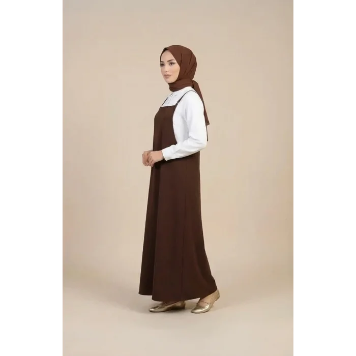 Kadın Acı Kahverengi Basic Ayarlanabilir Askılı Jile Elbise