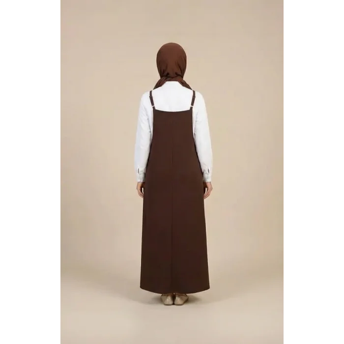 Kadın Acı Kahverengi Basic Ayarlanabilir Askılı Jile Elbise