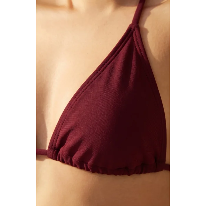 Kadın 3lü Set Bordo Şortlu ve Yandan Bağlamalı Bikini Mayo Takımı