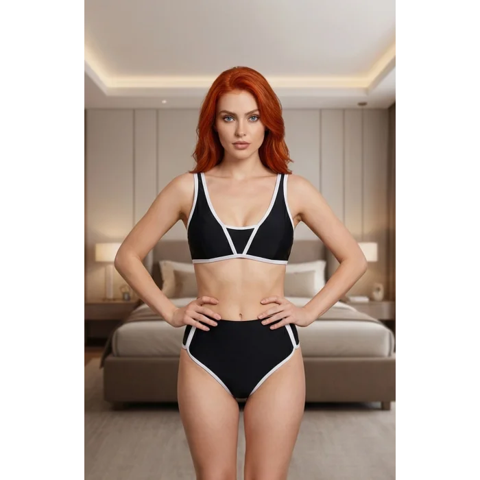 Kadın Siyah Pedli Yüksel Bel Sütyen Külot Takımı – Modern, Konforlu ve Günlük Kombinlere Uygun