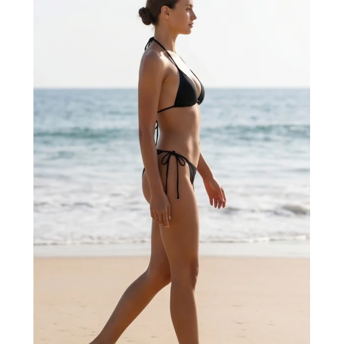 Kadın Siyah Beyaz Pareolu Yandan ve Boyundan Bağlamalı 3lü Bikini Takımı – Modern, Konforlu ve Günlük Kombinlere Uygun