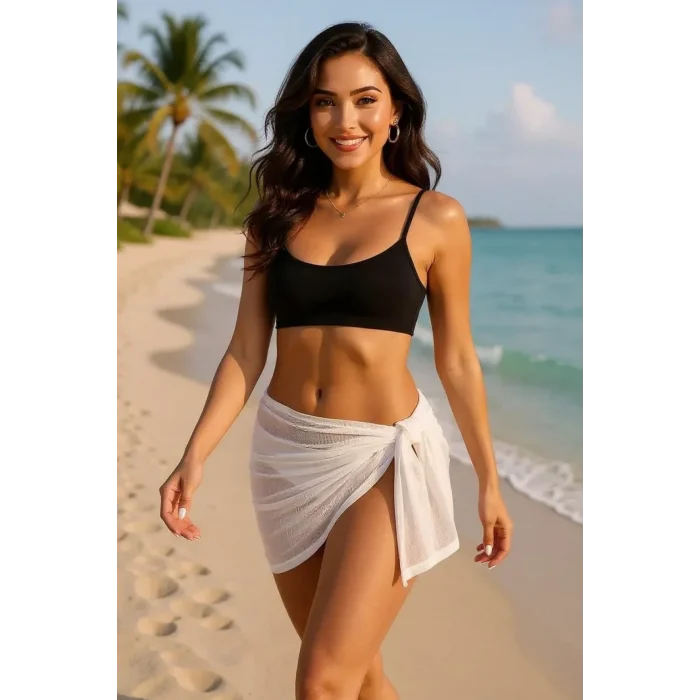 Kadın Siyah Beyaz Transparan Belden Bağlamalı Pareo 2li – Modern ve Şık Tasarım