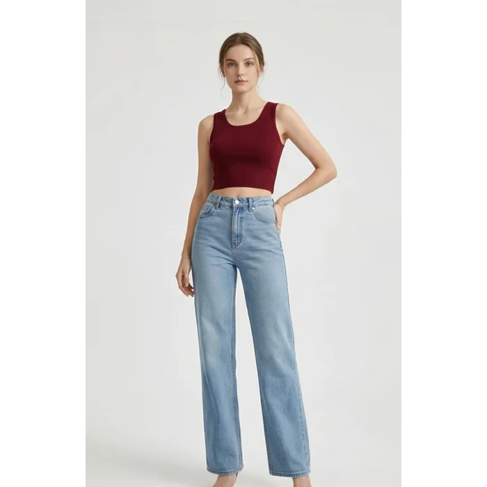 Kadın Bordo Kare Yaka Crop Top Bluz – Şık, Rahat ve Kolay Kombinlenebilir